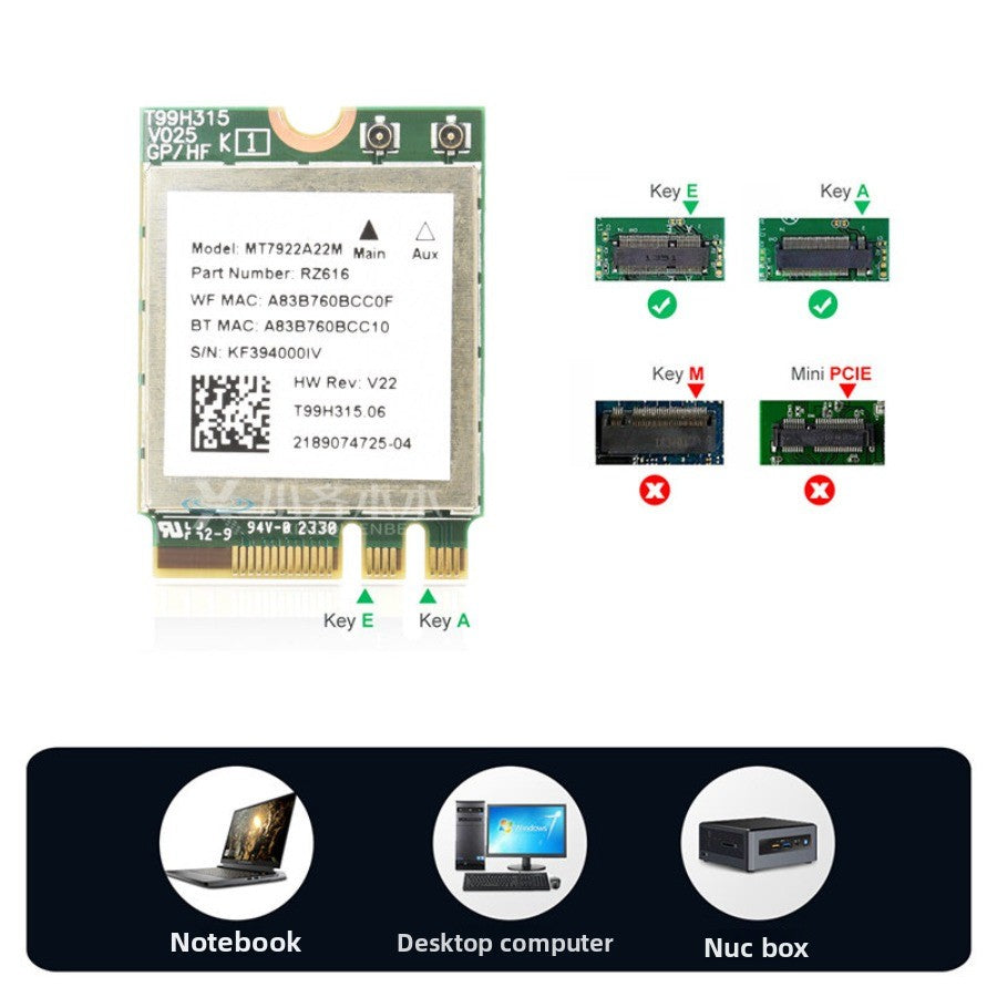 Wifi card for MT7922/MT7925/MT7902 WiFi6 WiFi6E MediaTek AW-XB604NF MT7921K MT7927 MT7922A22M MT7902 MT7925B22M RZ616 RZ608 RZ717 RZ608 0C011-00300100 0R5DHJ Wireless network interface card Bluetooth 5.4 Laptop Desktop AMD