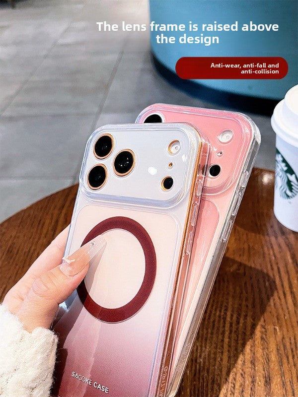 Macaron gradual change for iPhone 17promax mobile phone case new iPhone16 smudge gradual change magnetic attraction, protective case 15pro fine hole frame protective case Phone accessories