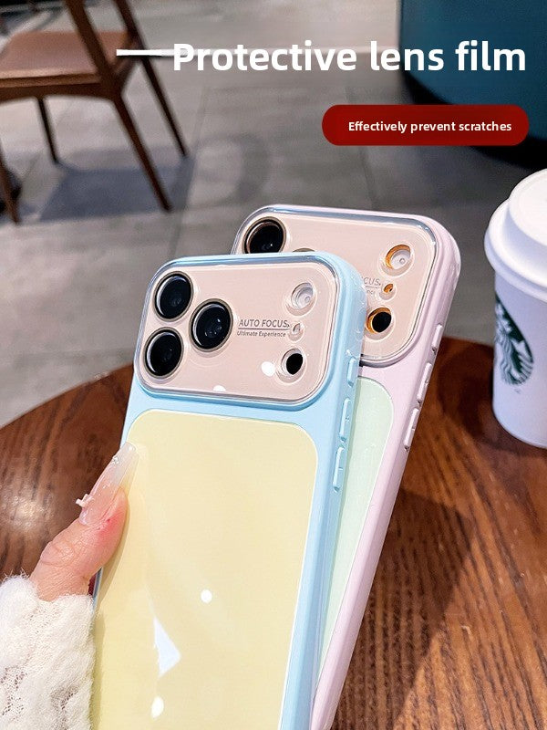Contrasting color large window glass for iPhone 17promax mobile phone case New iPhone16 seconds change 17pro large window dopamine soft edge 15pro with lens film protection Phone accessories