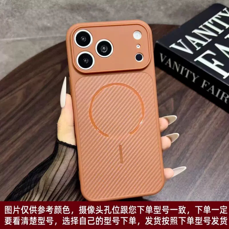 Ultra-thin carbon fiber pattern magnetic attraction for iPhone 18promax mobile phone case fine hole large window iPhone17pro fine hole all-inclusive TPU soft case 16plus anti-fingerprint 15/14/13 advanced sense Phone accessories