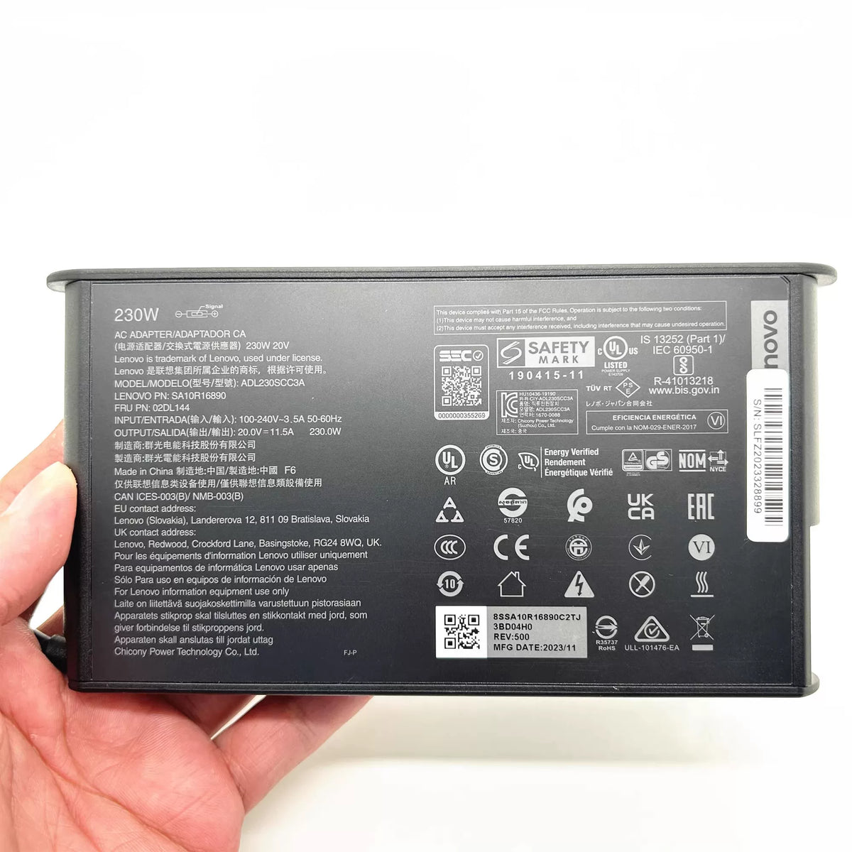 Genuine New Adapter ADL230SCC3A SA10R16890 02DL144 230W 20V11.5A Slim Tip AC Adapter Charger for Lenovo Legion 5i Gen 9   Slim 5 ThinkBook 16p Gen 4 Y9000K R7000P P71  power supply Lenovo laptop repair parts
