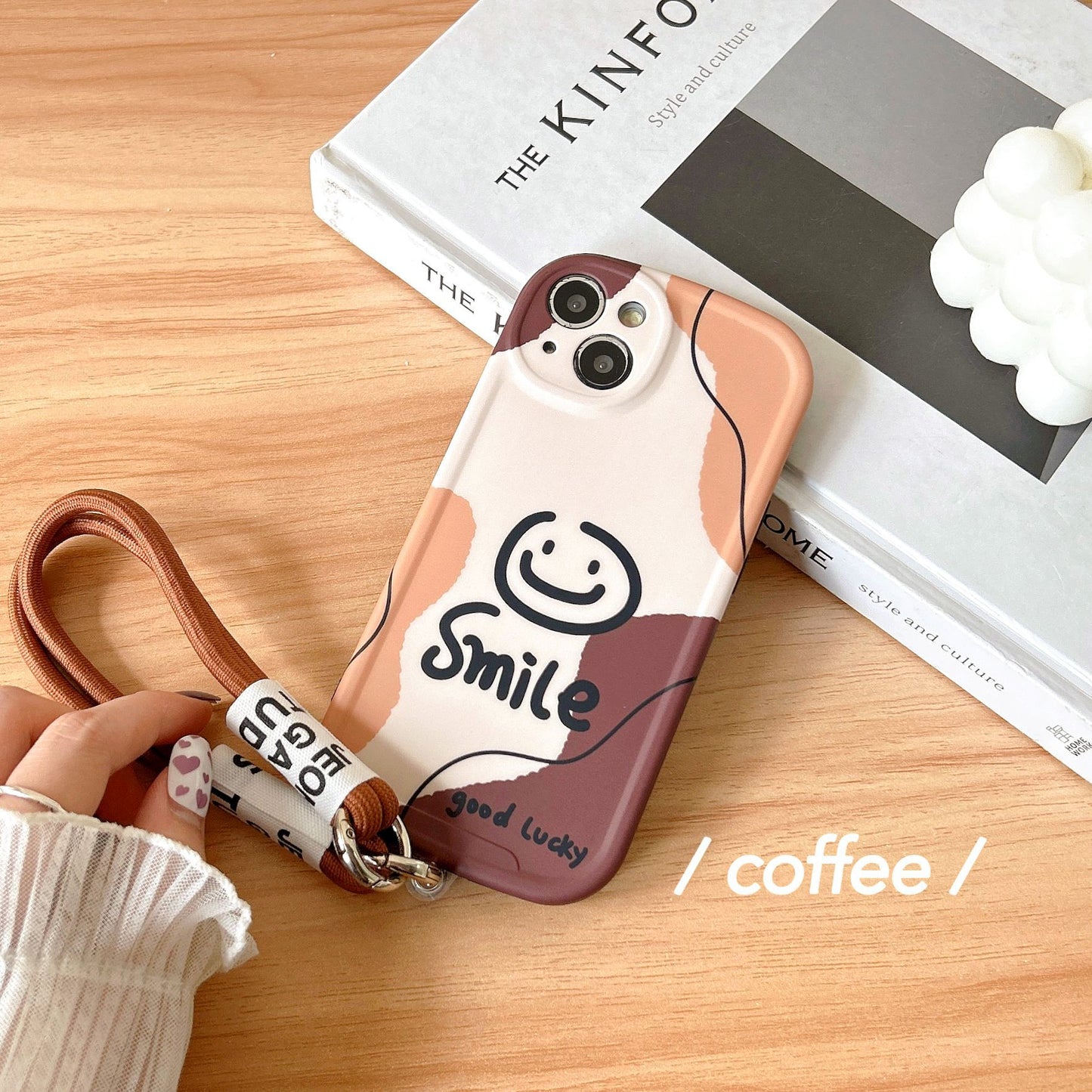 Accessories Apple 12iphone15/13/14promax anti-drop autumn and winter ins leopard print smiley face bowl with hand rope mobile phone case