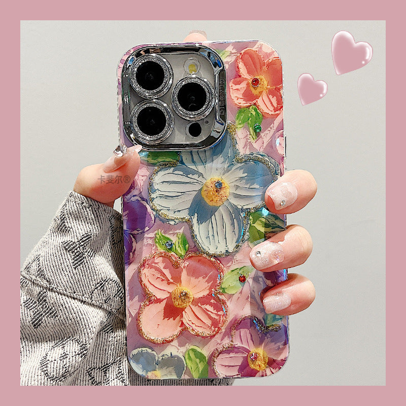 Accessories Superior sense point drill oil painting flower bracelet iphone15promax mobile phone case apple 13 new ins