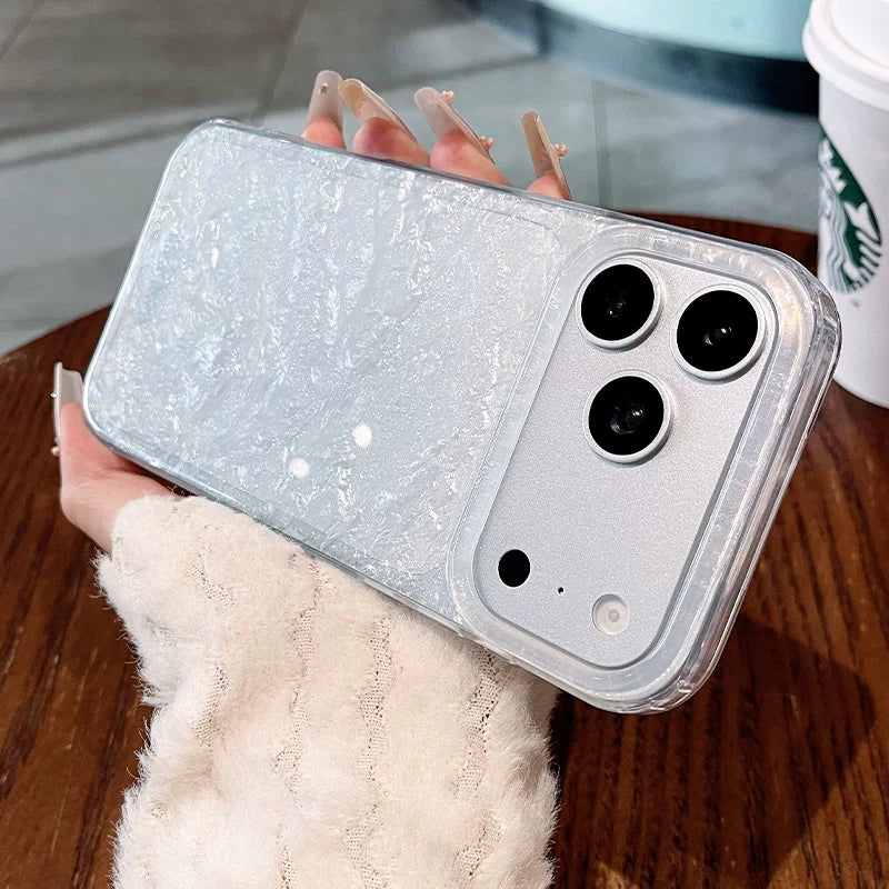 Gilded shell pattern stand for iPhone 17 Pro Max phone case, new iPhone 16 gradient gradient gradient with built-in pearlescent glitter protective cover, 15 Pro stand case, Phone accessories