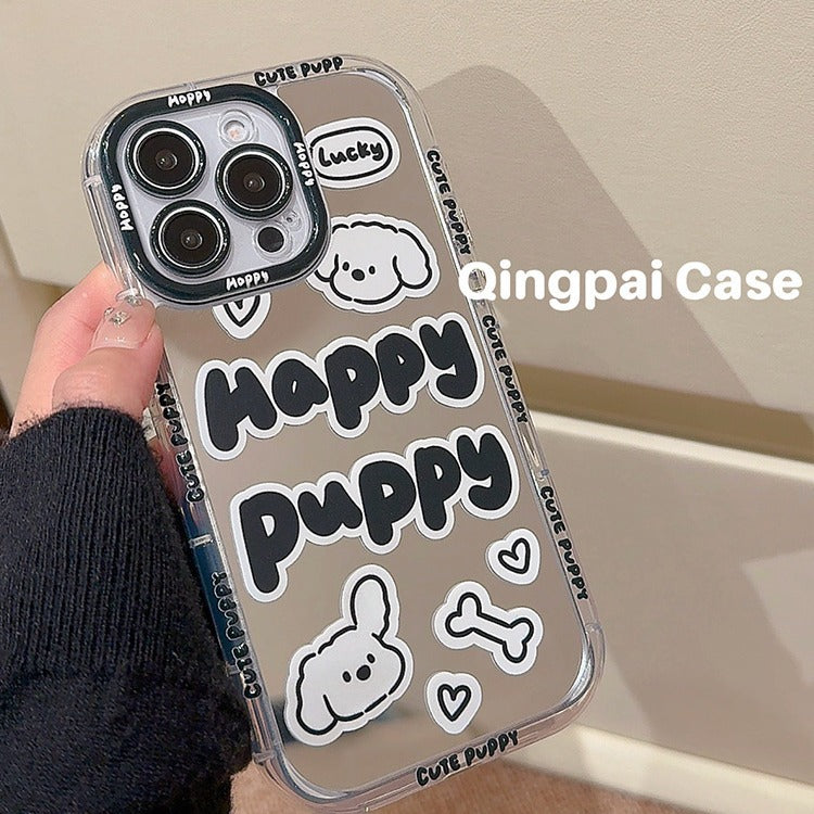 Accessories Mirror Personality English Puppy Suitable for Apple 15promax Mobile Phone Case iphone13 New 14pro Women's