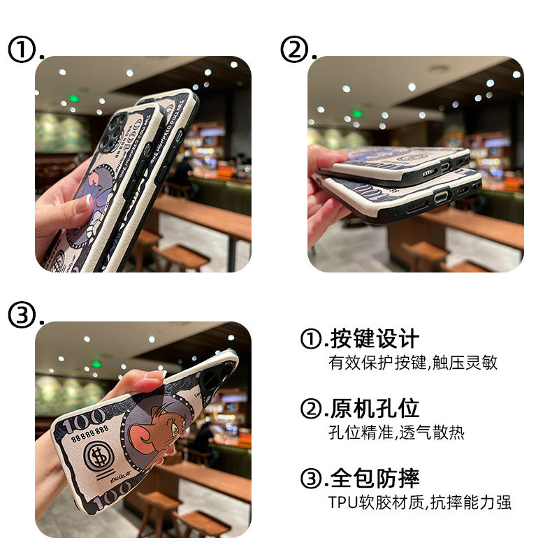 Accessories banknotes cat and mouse for iphone15 mobile phone case apple 14 silicone case 12pro max soft case 11