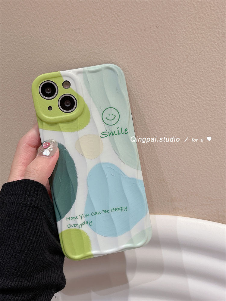 Accessories for iphone14pro mobile phone case green graffiti smiley face Apple 13 new 14promax women 12