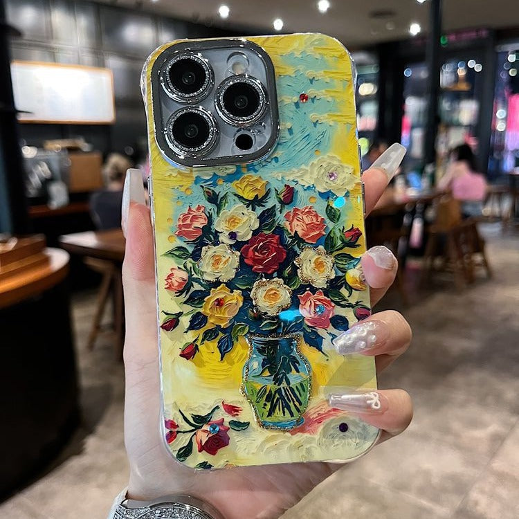 Accessories for Apple series iPhone15 new shell Blu-ray retro women's Internet celebrity sunset flower sea creative all-inclusive 14