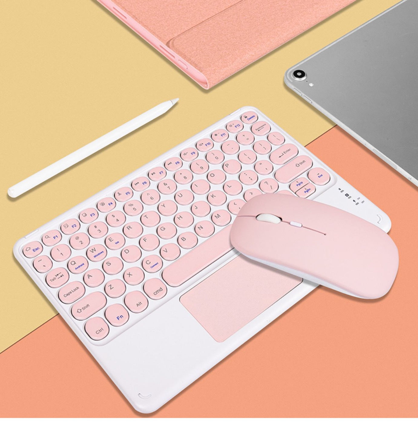 Applicable to ipad retro round second control bluetooth keyboard mobile phone tablet light and portable bluetooth keyboard and mouse set protective Accessories