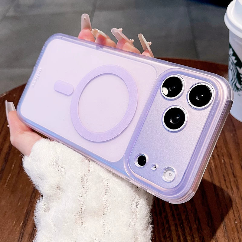 Ice mist matte magnetic suction for iPhone 17promax mobile phone case New iPhone16 transparent silicone soft edge matte magnetic suction protective case 15pro button all-inclusive protection Phone accessories
