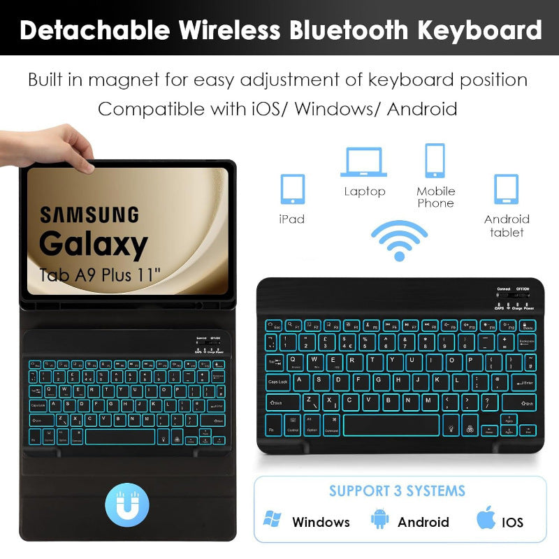 Suitable for Samsung A9plus 11-inch backlit Bluetooth keyboard X210 protective case X216X218 bracket leather case A9 + protective Accessories