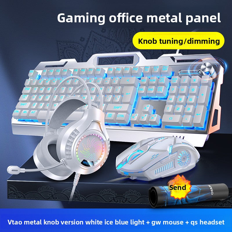 Silver Carving V2G5 Mechanical Feel Metal Keyboard Mouse Headset Three-piece Set USB Wired Gaming Computer Accessories