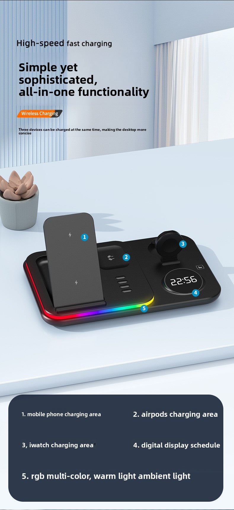 3-in-1 wireless charger, clock wireless charging 30W multi-function magnetic wireless charging