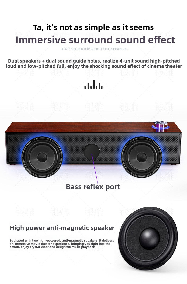 Silver Diao A36 Wood Bluetooth Audio USB Smart Computer Speaker Subwoofer