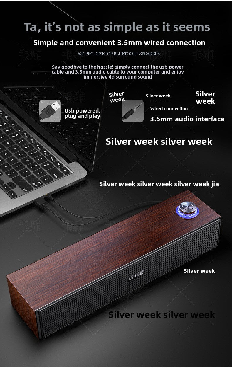 Silver Diao A36 Wood Bluetooth Audio USB Smart Computer Speaker Subwoofer
