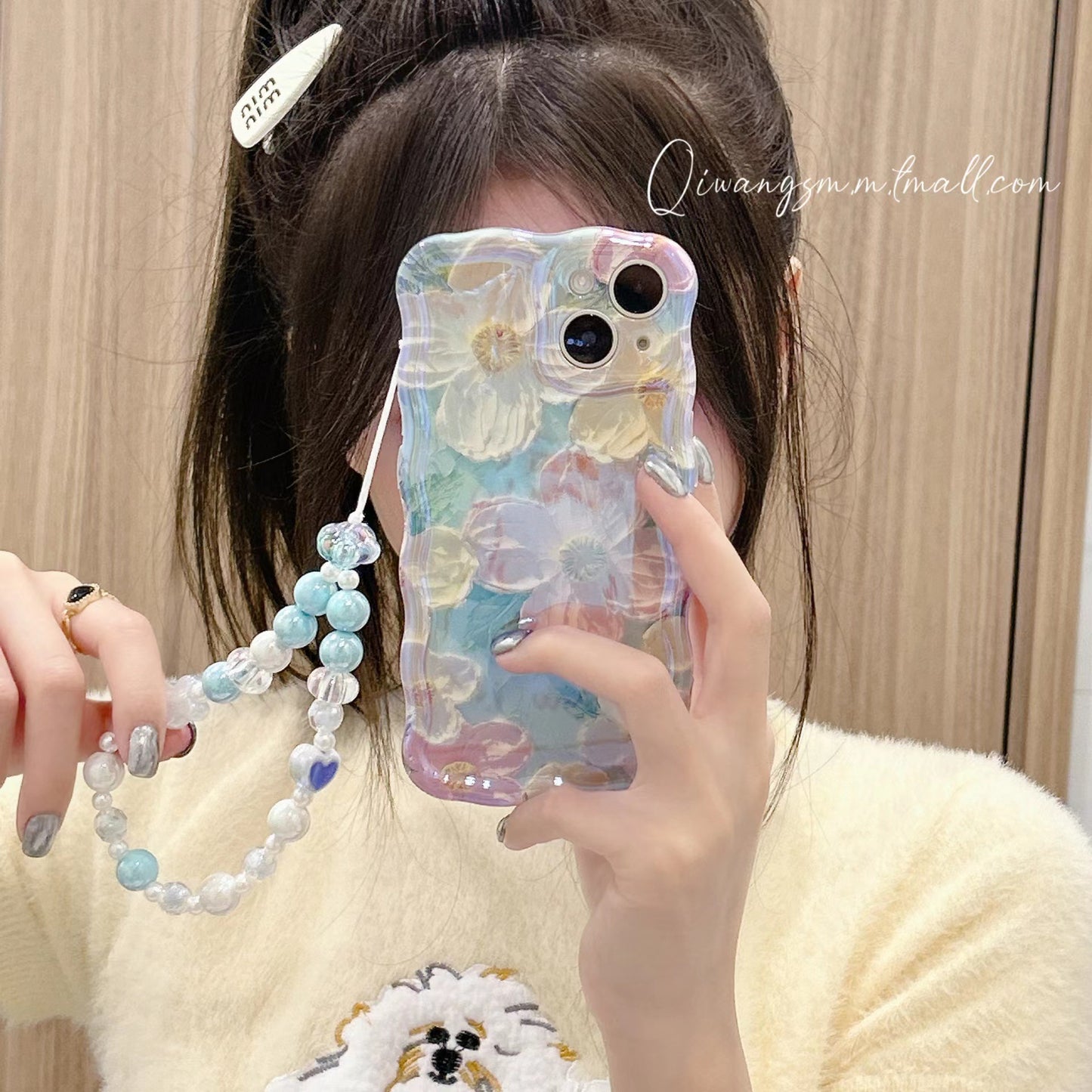 Accessories Wave Edge Glazed Retro Flowers for iphone13promax Mobile Phone Case Apple 14 with Bracelet 12pro