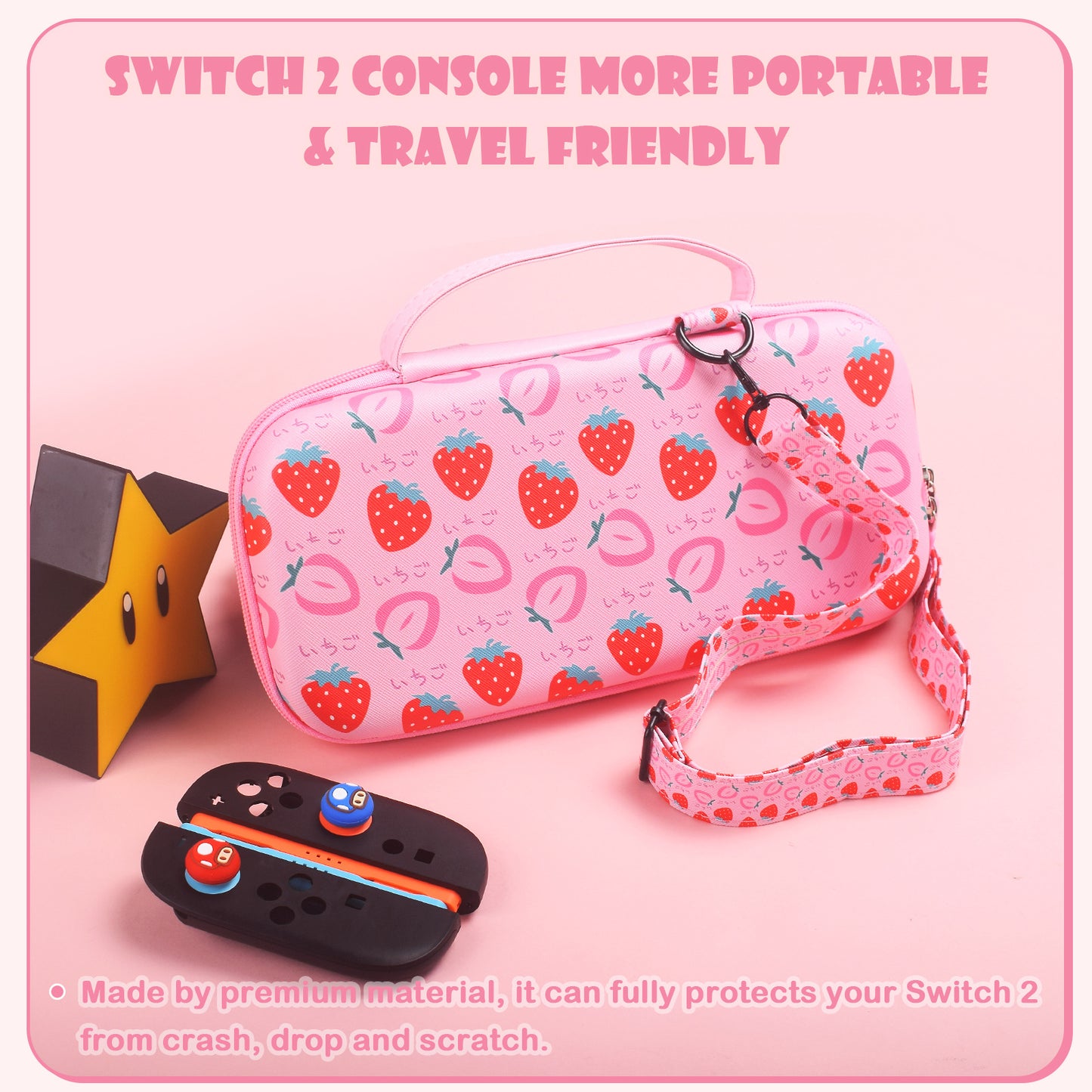 Applicable Nintendo Switch 2 Storage Bag NS2 Game Console Bag EVA Hard Bag Strawberry Bag Oblique Span Bag Shoulder Strap