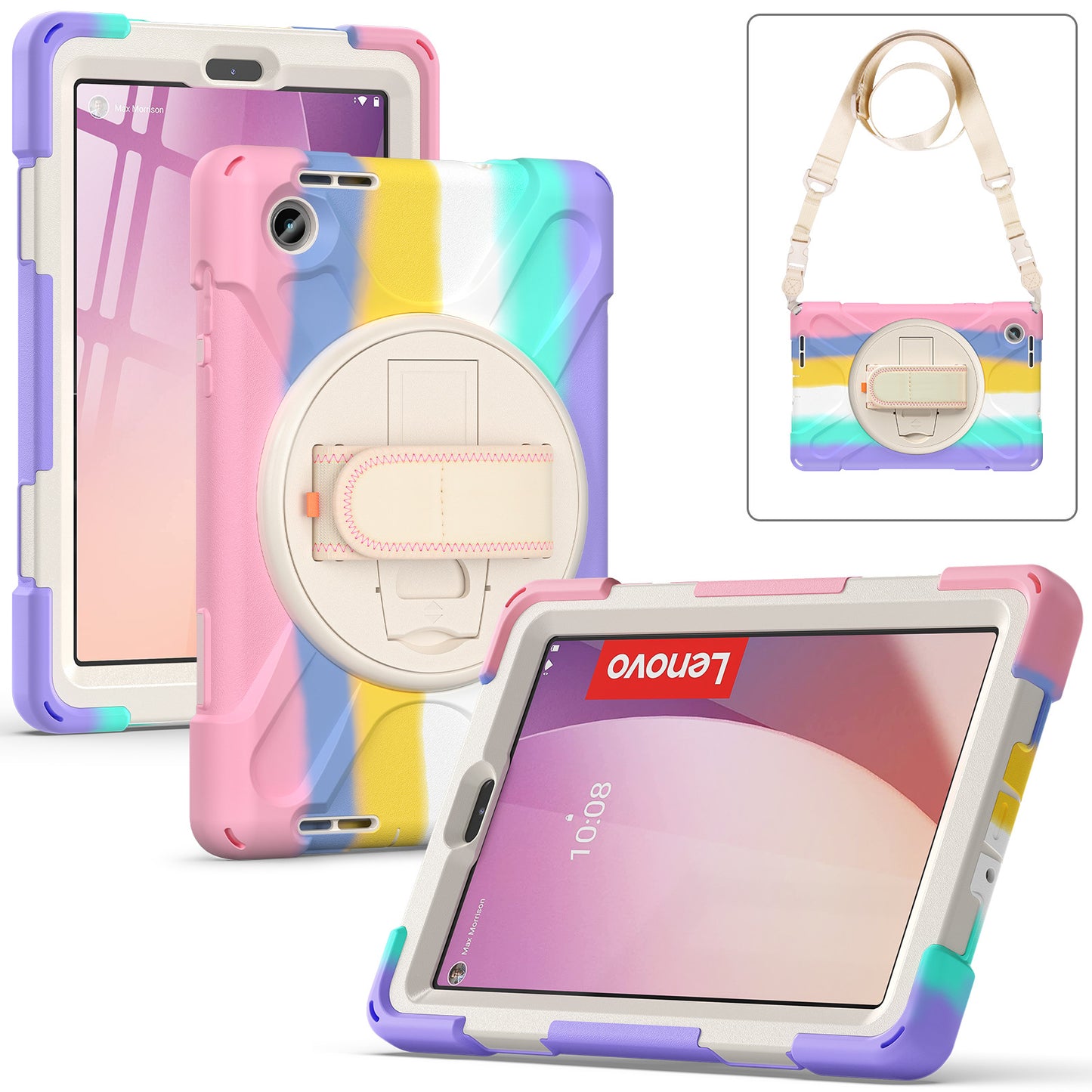 Applicable Lenovo Tab M8 protective cover 4th generation TB-300FU silicone all-inclusive anti-drop bracket bracelet long shoulder strap protective Accessories