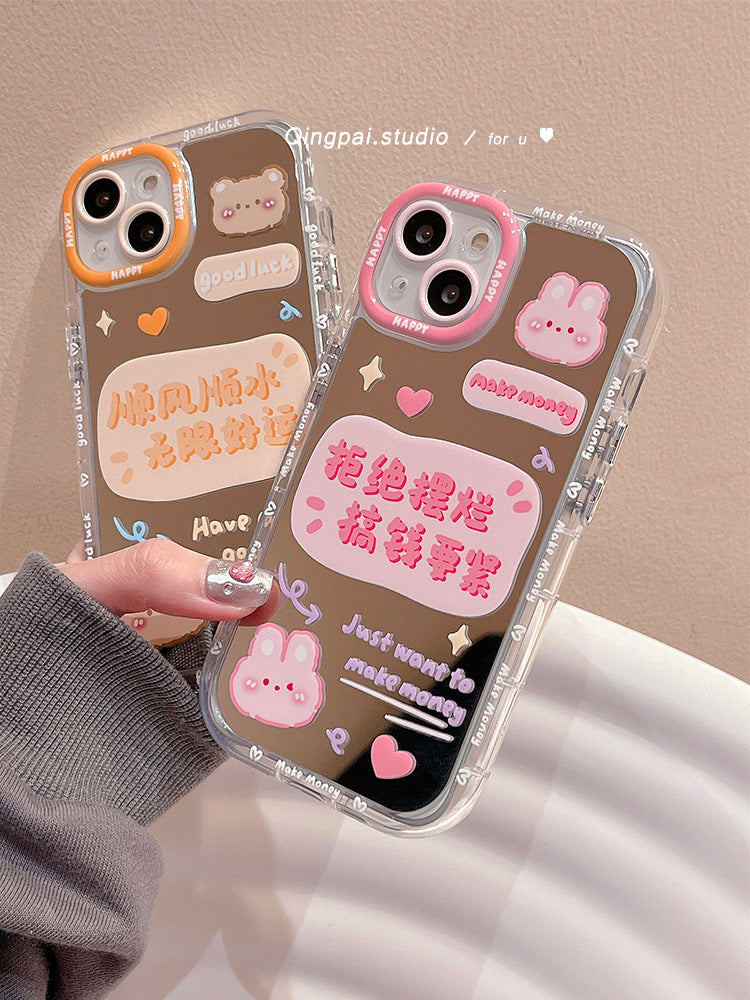 Accessories for Apple 14 mobile phone case mirror text bear rabbit 13 new iphone14promax female 12