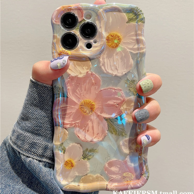 Accessories for high-end art oil painting flower 15promax mobile phone case Apple 14 female 12pro silicone 11 anti-drop