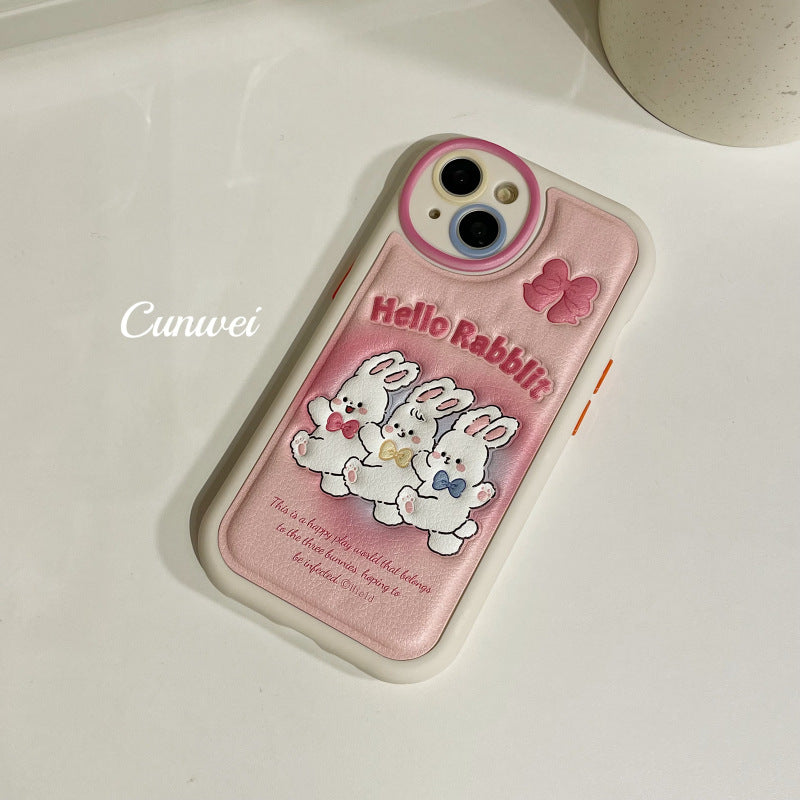 Accessories (Shipping fee not included) Applicable to iphone14pro pink cute cartoon rabbit max new apple 13 mobile phone case 12 leather 11 creation