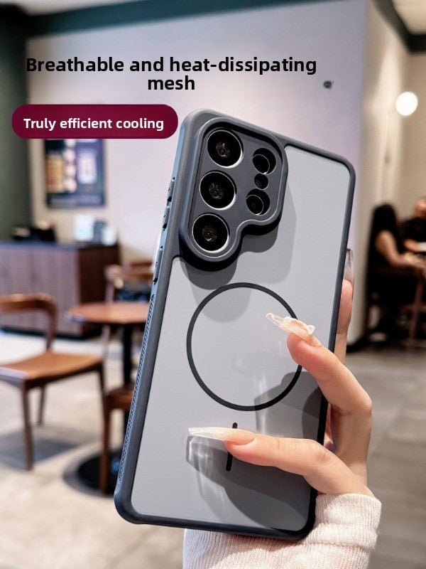 Contrasting color heat dissipation magnetic suction For Samsung S26ultra mobile phone case New S25ultra strong magnetic adsorption fine hole frame S24 side heat dissipation design Soft edge case Phone Accessories