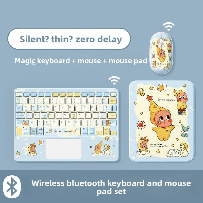 Bluetooth Keyboard Mouse Set For Apple Huawei Xiaomi Tablet PC External Notebook Wireless Silent Light 0 Delay Office Game iPad Charging Girls Cute Stars Tablet Accessories