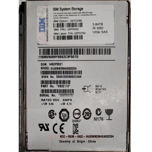 IBM 02YC039 02PX542 3.84TB SAS RI SSD V5000E V5030E Solid State Drive Servicer