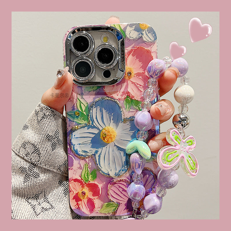 Accessories Superior sense point drill oil painting flower bracelet iphone15promax mobile phone case apple 13 new ins