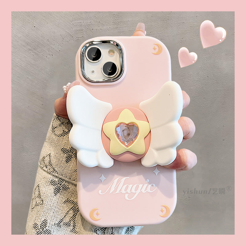 Accessories for Apple 15ProMax mobile phone protective case iPhone14 girl heart cartoon cute angel wing bracket