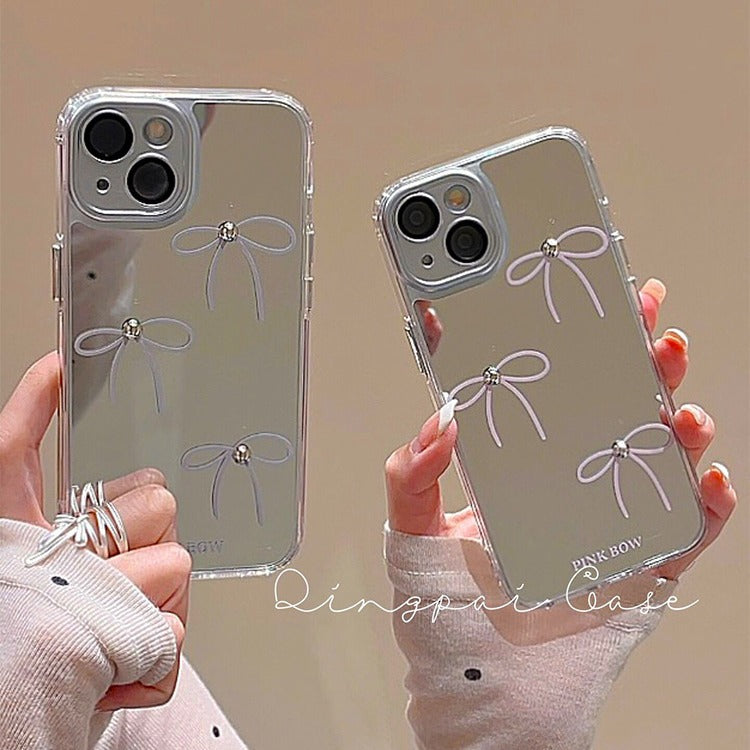 Accessories Korean ins wind mirror bow for Apple 15promax mobile phone case iphone13 new 14pro women