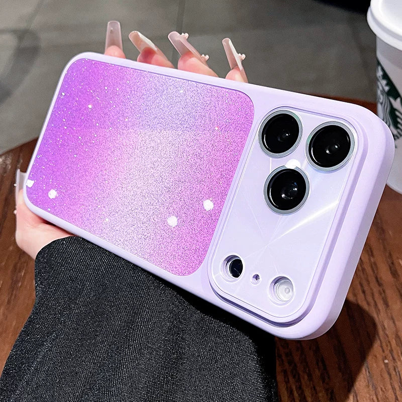 Gradual change glitter for iPhone 17promax mobile phone case new iPhone16 gradual change glitter starlight texture 15pro diamond cut pattern lens frame light fit case Phone accessories