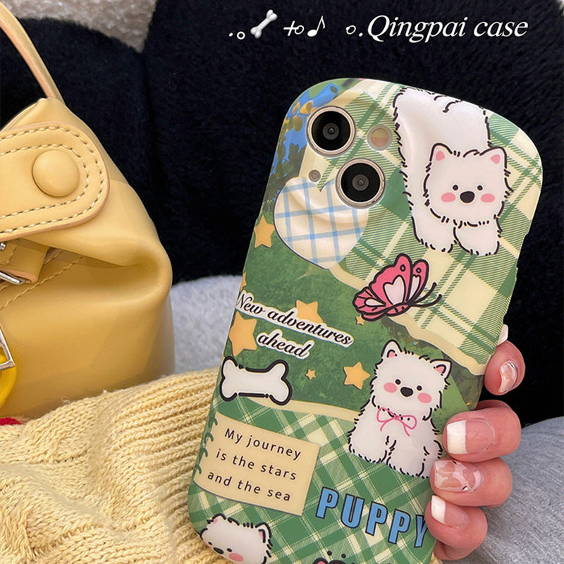 Accessories Cartoon green lawn puppy for Apple 15promax mobile phone case iphone13 new 14pro women's model