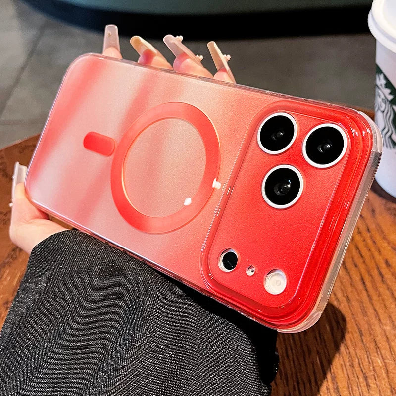 Smudge magnetic suction for iPhone 17promax mobile phone case New iPhone16 smudge glass gradual change glitter magnetic suction protective case 15pro soft fog back plate case Phone accessories