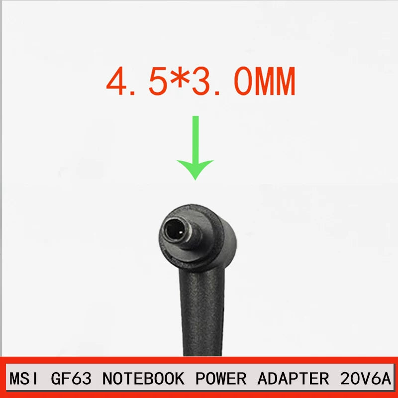 Genuine New  AC Adapter Charger for MSI GF63 notebook power adapter 20V 6A 4.5*3.0MM 5.5*2.5mm Power supply  MSI laptop repair parts