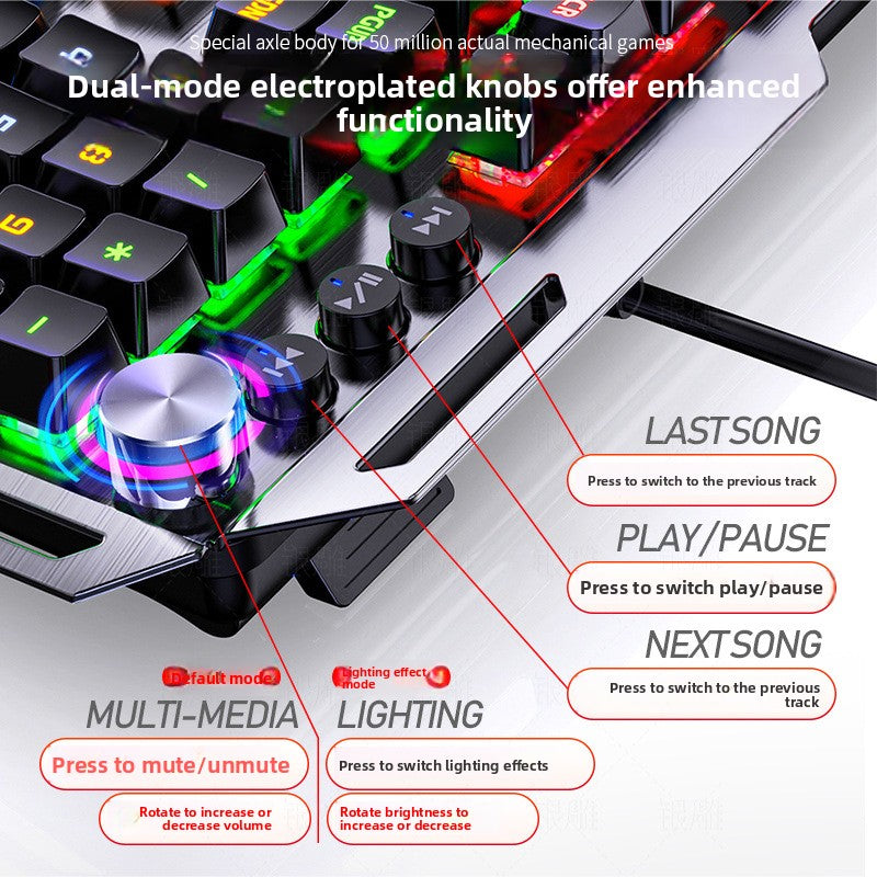 Silver engraving K100 metal real mechanical keyboard, hand rest knob game blue axis wired USB