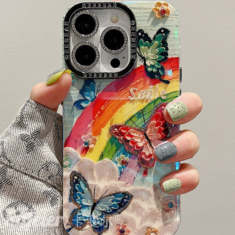 Accessories for premium oil painting rainbow butterfly flower bracelet iphone15pro max mobile phone case apple 14 new