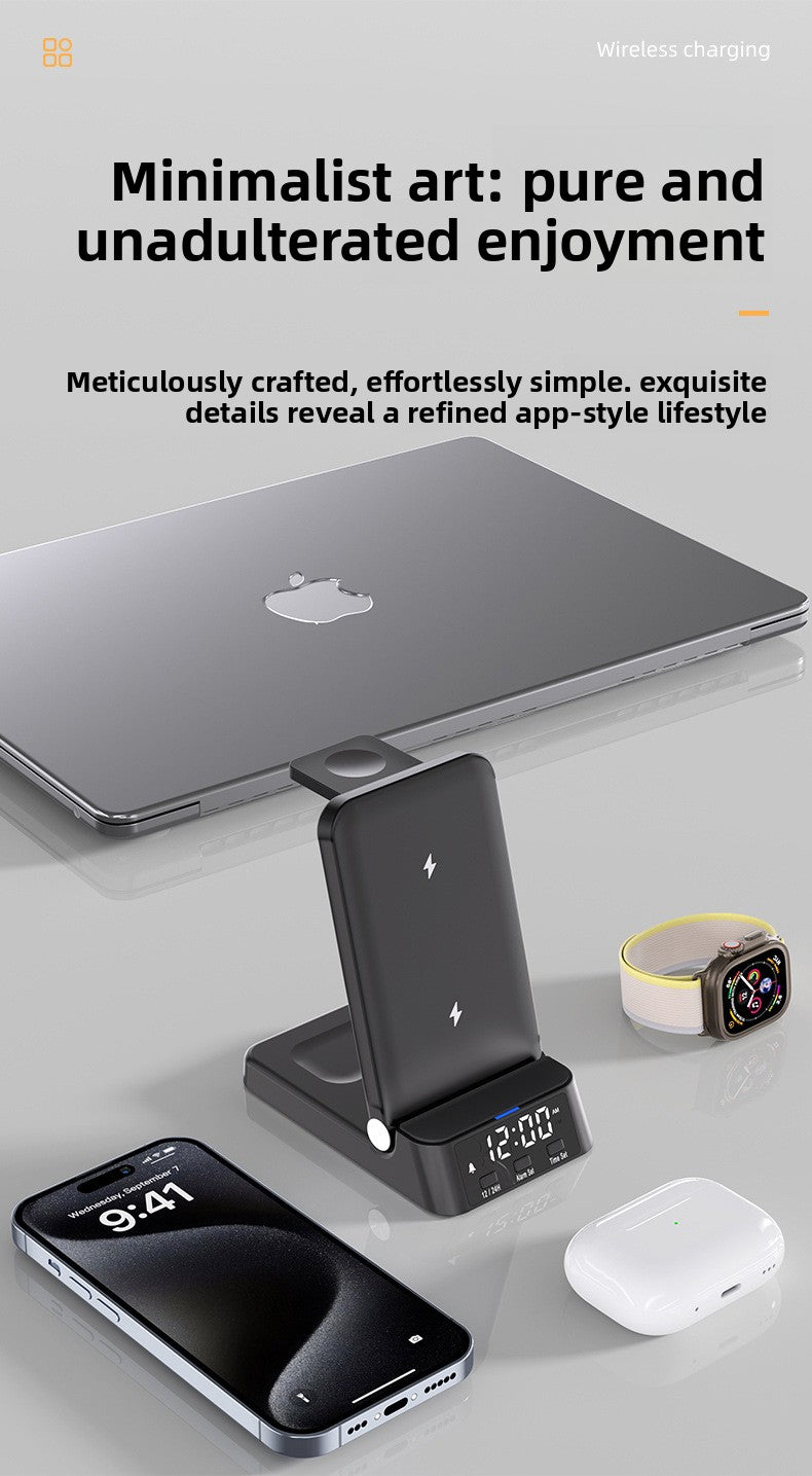 Wireless charger 3-in-1  desktop vertical clock wireless charging iwatch 8 multi-function base apple samsung