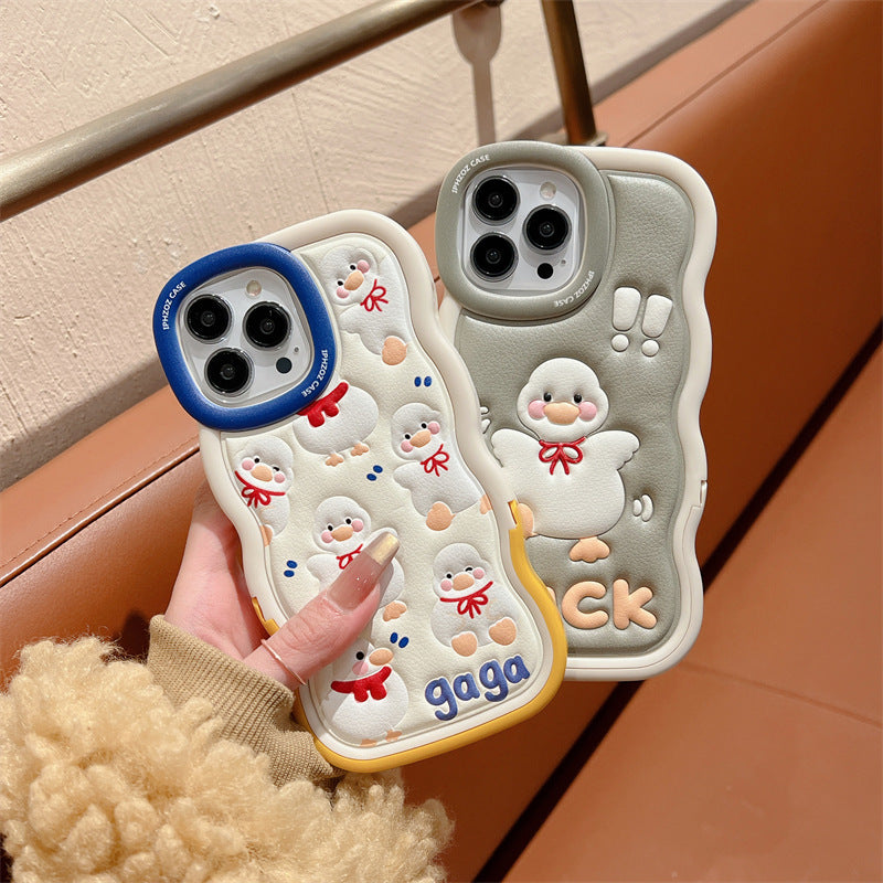 Accessories Cute cartoon leather duck for iphone14Promax iPhone 13 case 11 bracket 12 couple xr