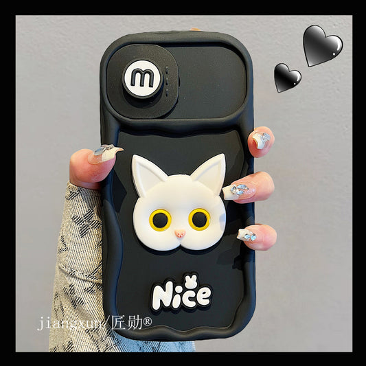 Accessories for Apple 15promax mobile phone case 13/14 fun and advanced sliding window cat 14promax new model