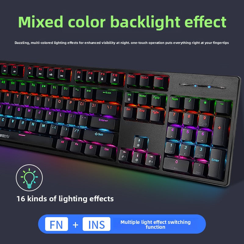 Wired mechanical keyboard Green axis RGB mixed light gaming computer, desktop keyboard universal