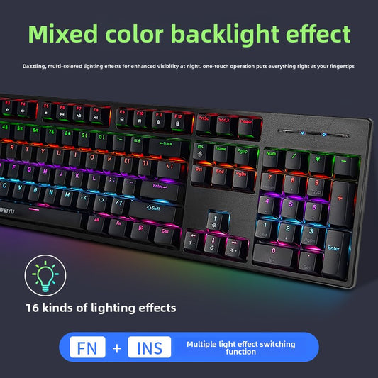 Wired mechanical keyboard Green axis RGB mixed light gaming computer, desktop keyboard universal