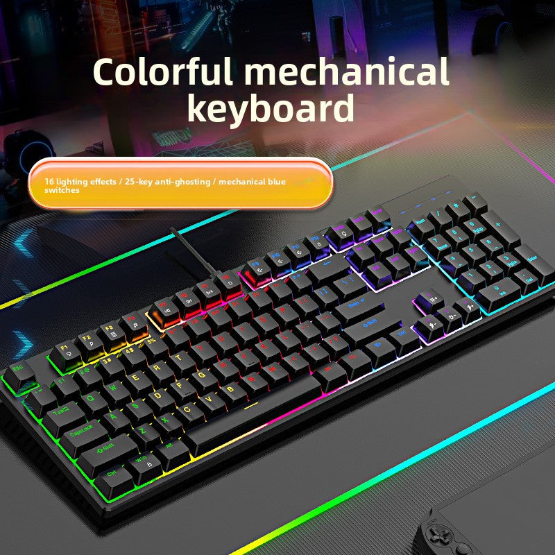 Wired real mechanical keyboard RGB blue axis 104 key game e-sports office game special one