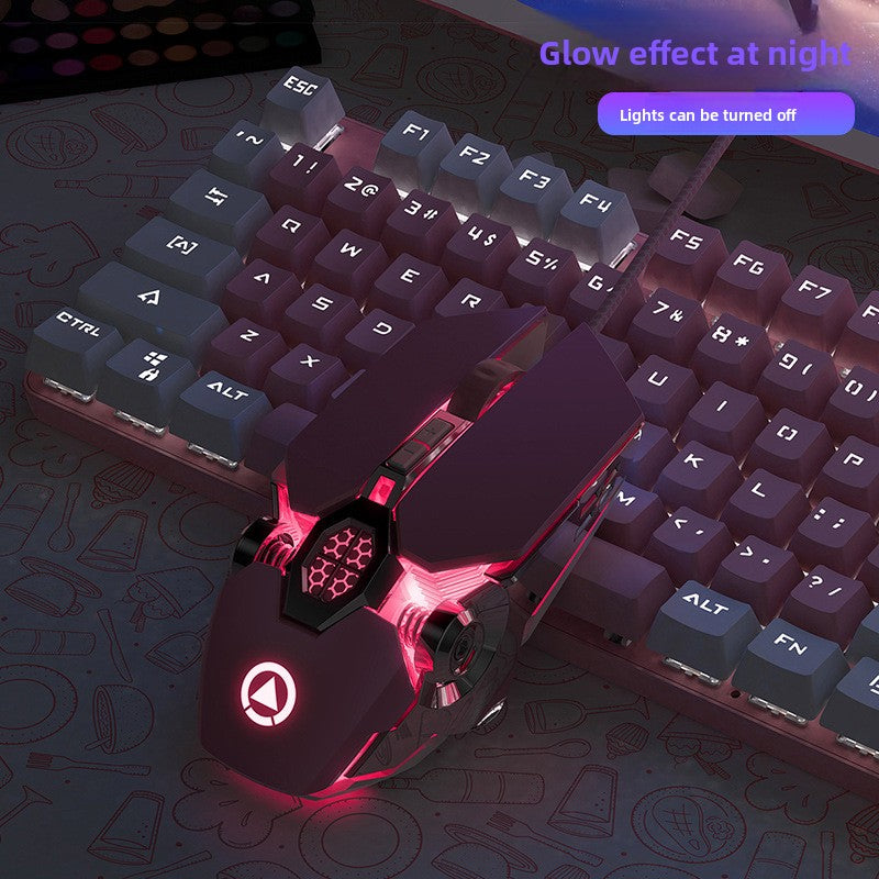 Silver engraving pink mouse game luminous wired girl cute mechanical e-sports macro mute computer accessories Amazon