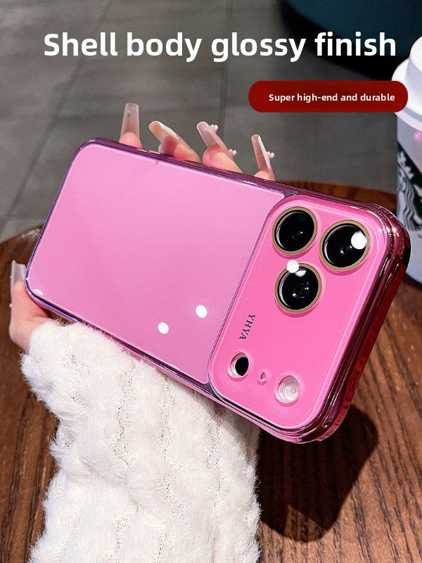 Mirror plating for iPhone 17 seconds to become larger Windows 17Pro mobile phone case New iPhone16 tempered glass ice crystal glossy plating hard case 15Pro solid color women's case Phone accessories