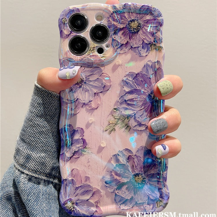 Accessories for high-end art oil painting flower 15promax mobile phone case Apple 14 female 12pro silicone 11 anti-drop