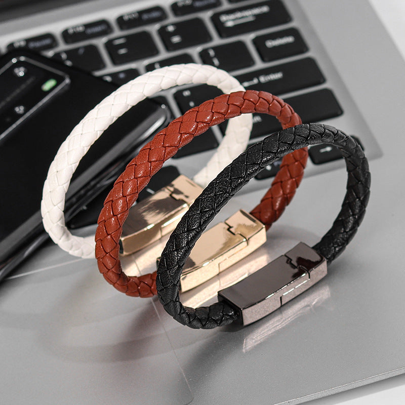 USB cable bracelet data cable, leather braided creative data cable bracelet USB data cable bracelet