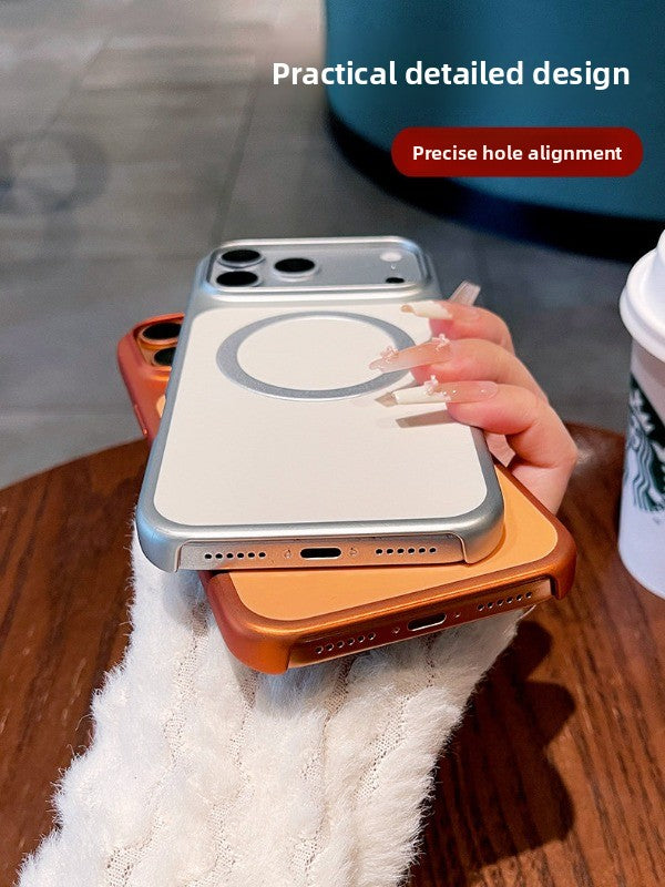 Contrast color electroplating magnetic suction for iPhone 17promax mobile phone case New iPhone16 matte texture strong magnetic adsorption hard case 15pro simple niche case Phone accessories