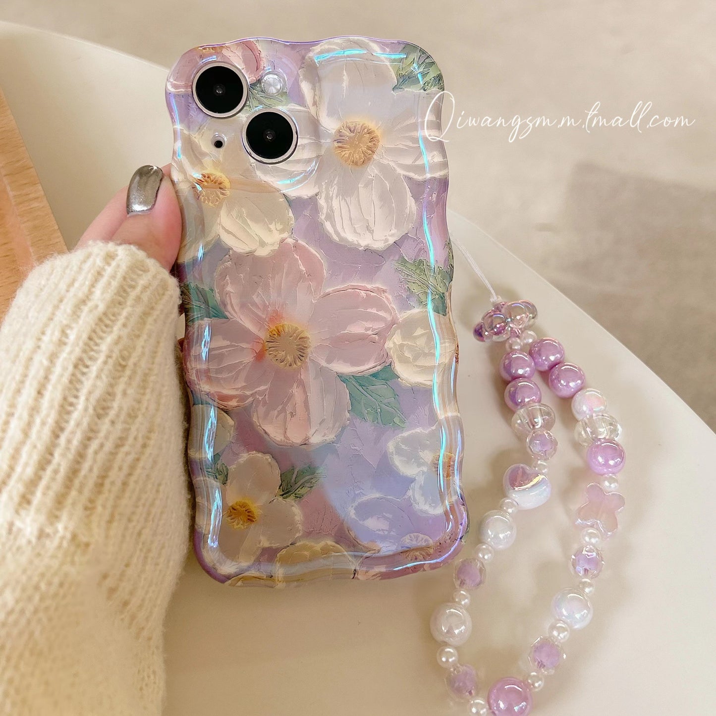 Accessories Wave Edge Glazed Retro Flowers for iphone13promax Mobile Phone Case Apple 14 with Bracelet 12pro