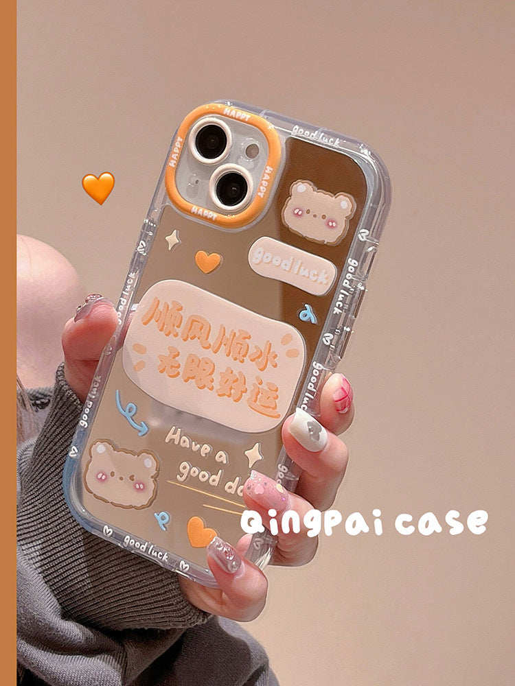 Accessories for Apple 14 mobile phone case mirror text bear rabbit 13 new iphone14promax female 12